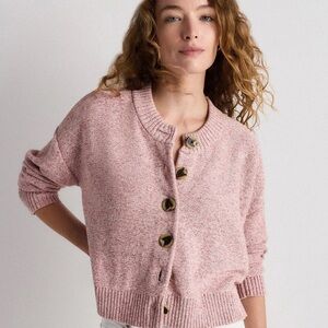 Quince 100% Organic Cotton Cropped Cardigan in Marled Rose Pink